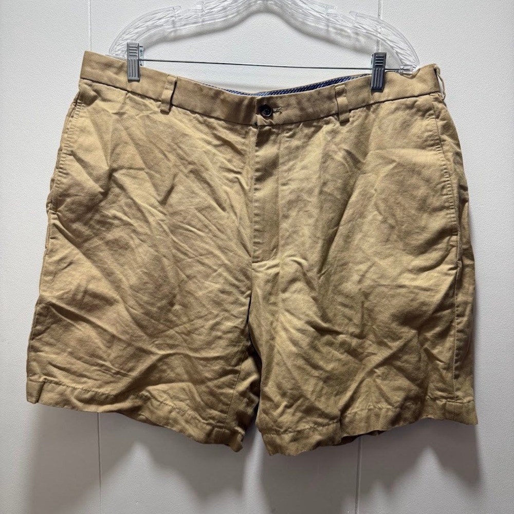 Brooks‎ Brothers Mens Khaki Tan Linen Cotton Blend Chino Shorts Size 40